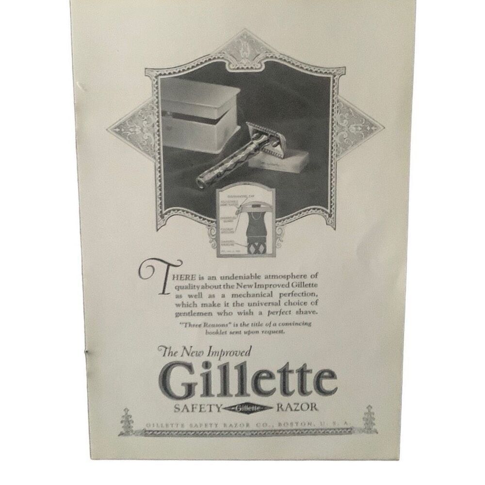 Vintage 1923 Gillette Safety Razor New Improved Ad Advertisment